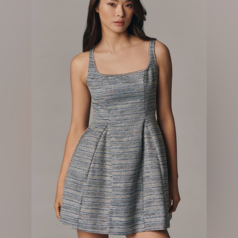 Anthropologie Sleeveless Square-Neck Tweed Fit & Flare Dress NWT